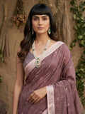 Purple Linen Cotton Saree With Blouse Piece