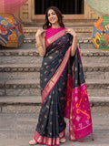 Black Soft Silk Saree With Blouse Piece