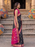 Black Soft Silk Saree With Blouse Piece