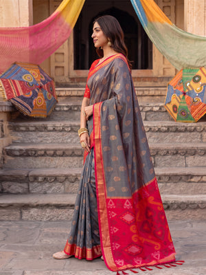 Gray Soft Silk Saree With Blouse Piece