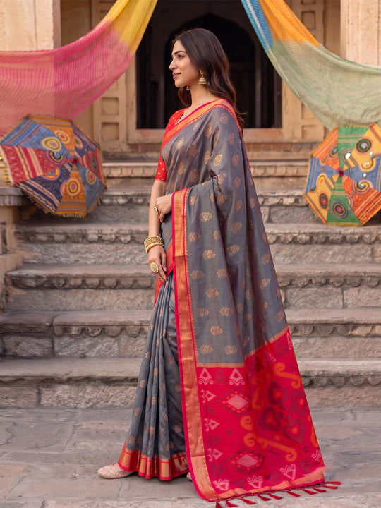 Gray Soft Silk Saree With Blouse Piece