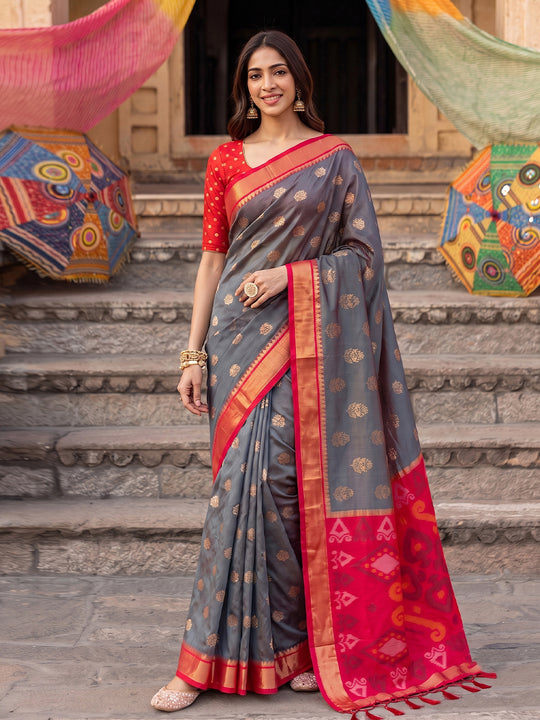 Gray Soft Silk Saree With Blouse Piece