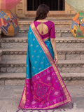 Rama Blue Soft Silk Saree With Blouse Piece