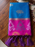 Rama Blue Soft Silk Saree With Blouse Piece