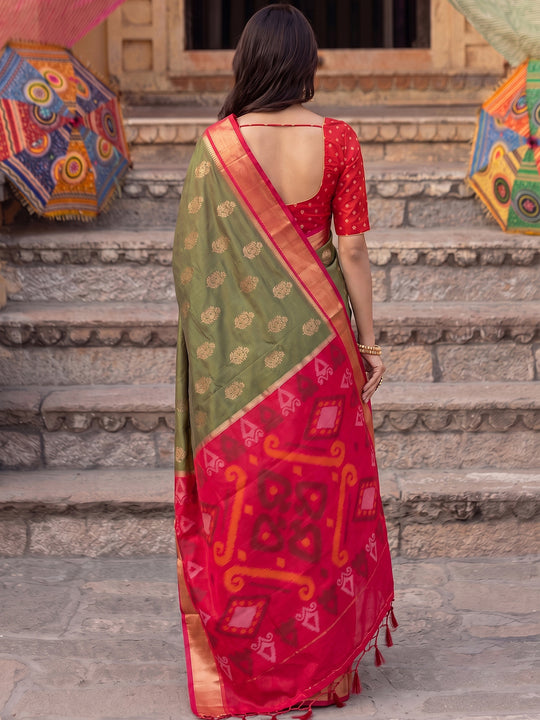 Mehandi Soft Silk Saree With Blouse Piece