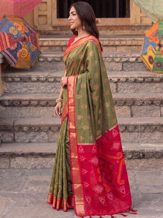 Mehandi Soft Silk Saree With Blouse Piece