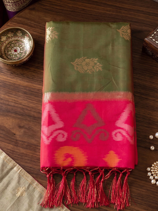 Mehandi Soft Silk Saree With Blouse Piece