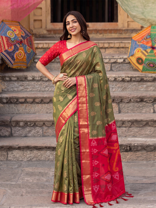 Mehandi Soft Silk Saree With Blouse Piece