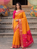 Orange Yellow Soft Silk Saree With Blouse Piece