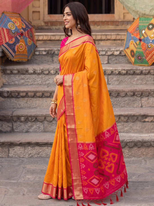 Orange Yellow Soft Silk Saree With Blouse Piece