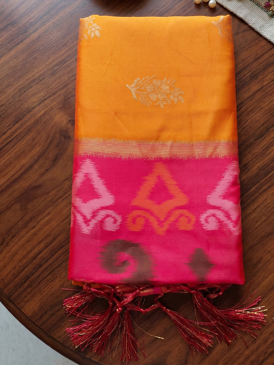 Orange Yellow Soft Silk Saree With Blouse Piece