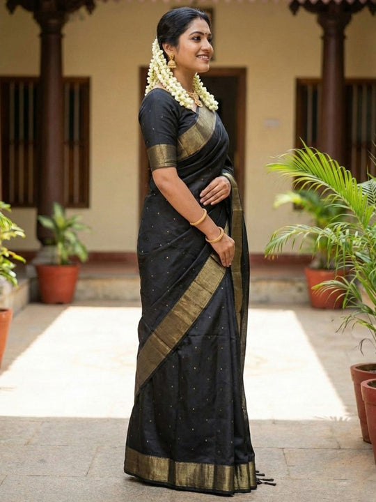 Black Soft Silk Saree With Blouse Piece