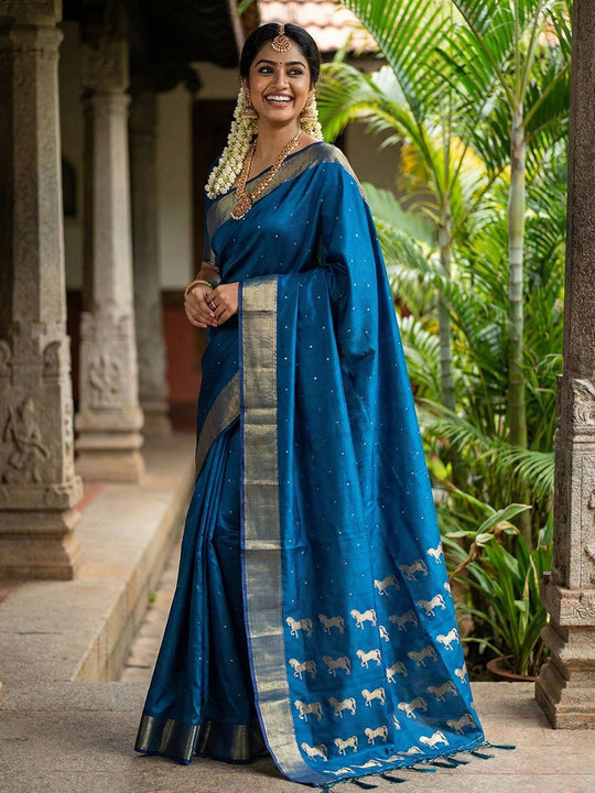 Royal Blue Soft Silk Saree With Blouse Piece