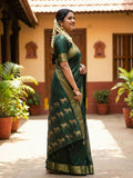 Bottle Green Soft Silk Saree With Blouse Piece