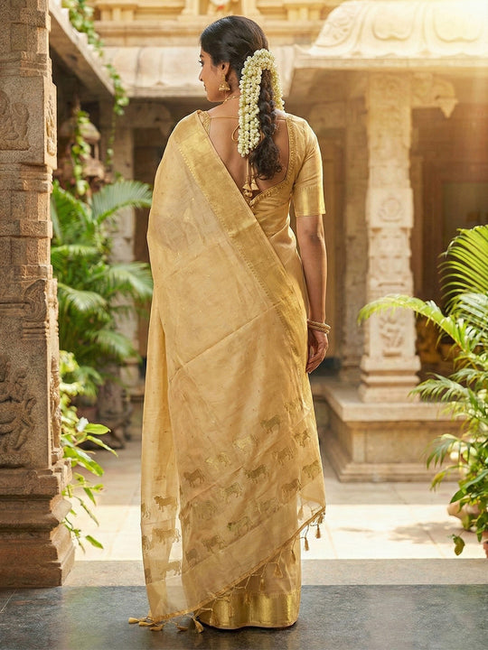 Beige Soft Silk Saree With Blouse Piece