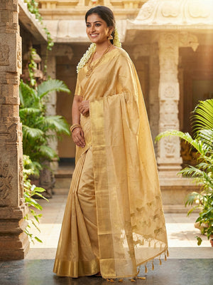 Beige Soft Silk Saree With Blouse Piece