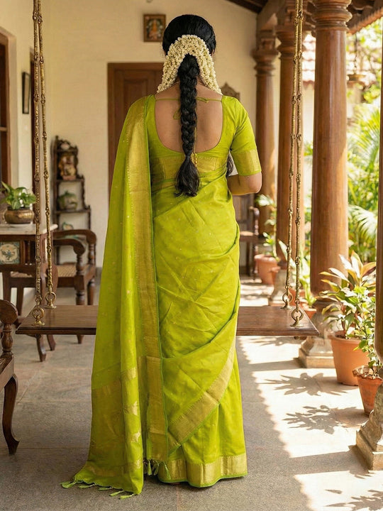 Parrot Green Soft Silk Saree With Blouse Piece