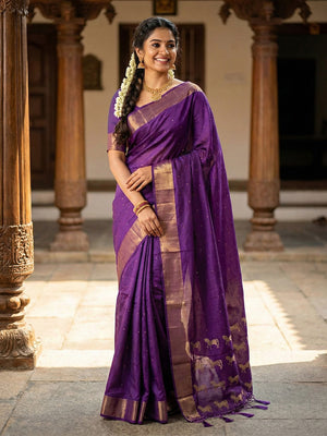 Violet Soft Silk Saree With Blouse Piece