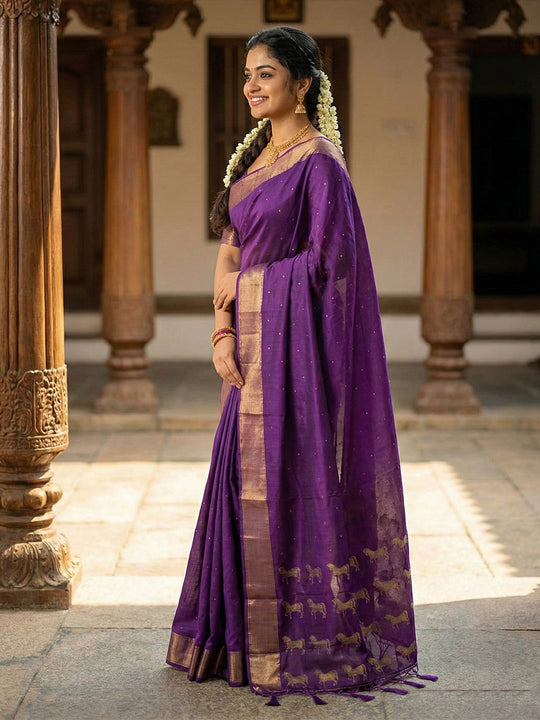 Violet Soft Silk Saree With Blouse Piece