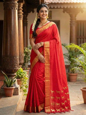 Red Soft Silk Saree With Blouse Piece