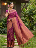 Purple Silk Blend Saree With Blouse Piece