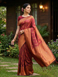 Maroon Silk Blend Saree With Blouse Piece