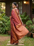 Maroon Silk Blend Saree With Blouse Piece