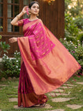 Lite Pink Silk Blend Saree With Blouse Piece
