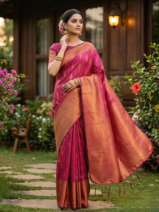 Lite Pink Silk Blend Saree With Blouse Piece