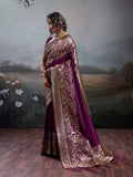 Wine Silk Blend Saree With Blouse Piece