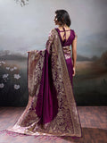 Wine Silk Blend Saree With Blouse Piece