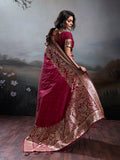 Maroon Silk Blend Saree With Blouse Piece