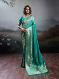 Rama Silk Blend Saree With Blouse Piece