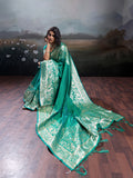 Rama Silk Blend Saree With Blouse Piece