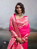 Pink Silk Blend Saree With Blouse Piece