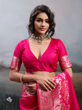 Pink Silk Blend Saree With Blouse Piece