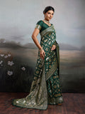 Bottal Green Silk Blend Saree With Blouse Piece