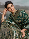 Bottal Green Silk Blend Saree With Blouse Piece