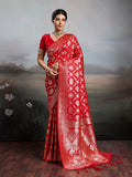 Red Silk Blend Saree With Blouse Piece