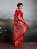 Red Silk Blend Saree With Blouse Piece