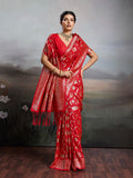 Red Silk Blend Saree With Blouse Piece