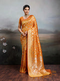 Orange Silk Blend Saree With Blouse Piece