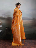 Orange Silk Blend Saree With Blouse Piece