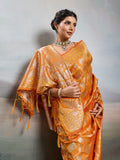 Orange Silk Blend Saree With Blouse Piece