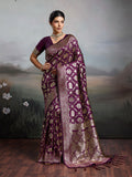 Wine Silk Blend Saree With Blouse Piece