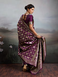 Wine Silk Blend Saree With Blouse Piece