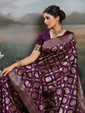 Wine Silk Blend Saree With Blouse Piece