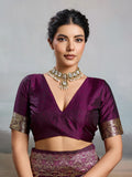 Wine Silk Blend Saree With Blouse Piece