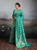 Rama Green Silk Blend Saree With Blouse Piece