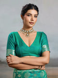 Rama Green Silk Blend Saree With Blouse Piece